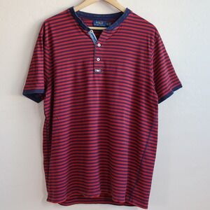 Polo‎ Ralph Lauren Henley Ringer T-Shirt XL Red Blue Striped Casual Cotton Top